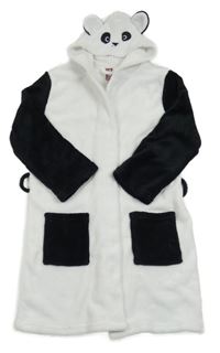 Bílo-černý plyšový župan s kapucí - panda Page one young