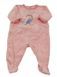 Růžový sametový overal s kočičkou a duhou a kytičkou PETIT BATEAU