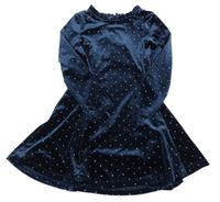 Tmavomodré puntíkaté sametové šaty M&S