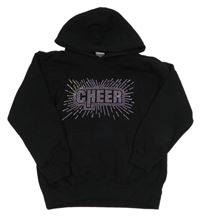 Černá mikina s nápisem a kamínky a kapsou a kapucí 