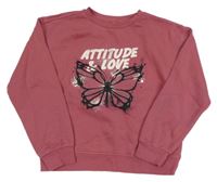 Světlevínová mikina s motýlkem a nápisy PRIMARK