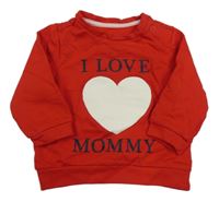 Červená mikina se srdíčkem a nápisy C&A