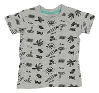 Světlešedé melírované tričko s obrázky PRIMARK