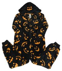 Černá plyšová kombinéza s dýněmi a kapucí L&D
