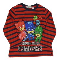 Červeno-tmavomodré pruhované triko s PJ MASKS 