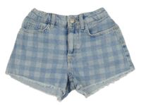 Modro-světlemodré kostkované riflové kraťasy ZARA