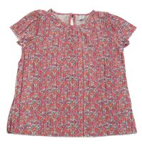 Smetanovo-červeno-růžovo-šedé květované plisované tričko Topolino