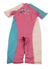 Tmavorůžovo-modrozeleno-světlepudrový nepromokavý UV overal s pandami NABAIJI