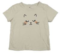 Smetanové crop tričko s kočičkou H&M