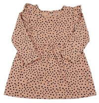 Pudrovo-černé puntíkaté vzorované šaty s volánky PRIMARK