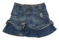 Modrá riflová sukně s květy a volánkem PIAZZAITALIA