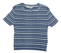 Modro/tmavomodro-bílé pruhované žebrované úpletové crop tričko H&M