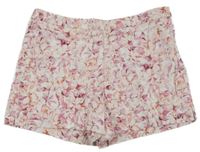Bílo-růžové květované chino plátěné kraťasy Orsay