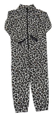 Smetanovo-černo-hnědý vzorovaný fleecový overal H&M