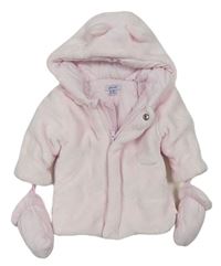 Růžová chlupatá zateplená bunda s kapucí a rukavicemi Absorba 