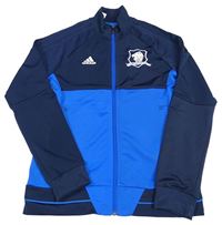 Tmavomodro-modrá sportovní propínací mikina s výšivkou Adidas