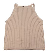 Růžový žebrovaný pletený crop top