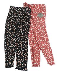 2x květované žebrované legíny - vínové + černé Nutmeg