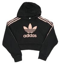 Černá crop mikina s logem a kapucí Adidas