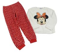 Bílo-červené chlupaté pyžamo s Minnie s flitry Primark
