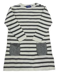 Bílo-tmavošedé pruhované svetrové šaty s kapsami Lupilu