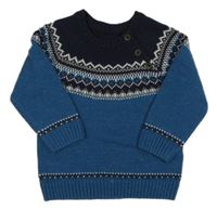 Petrolejovo-tmavomodrý vlněný svetr se vzorem Matalan