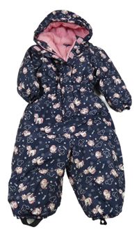 Tmavomodrá šusťáková zimní kombinéza s jednorožci a kapucí Kiki&Koko