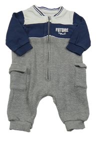 Šedo-tmavomodro-bílý teplákový cargo overal s nápisem Matalan