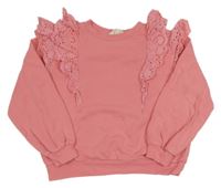 Růžová mikina s volánky s madeirou H&M