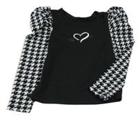 Černo-vzorované triko se srdcem Shein