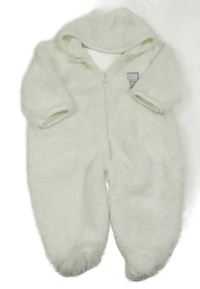 Smetanová chlupatá kombinéza s nášivkou a kapucí Ergee