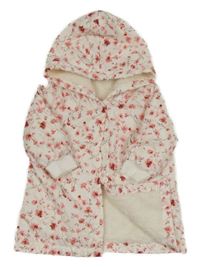 Smetanová květovaná šusťáková zateplená parka s kapucí Shein