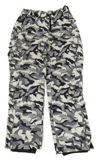 Šedo-bílo-černé army šusťákové oteplovačky s kapsami