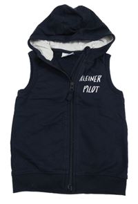 Tmavomodrá tepláková propínací vesta s nápisem a kapucí Topolino