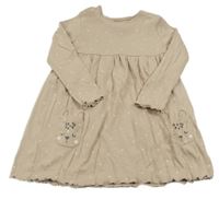 Světlehnědé žebrované šaty se srdíčky a kapsami s králíky F&F