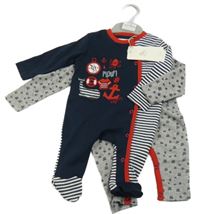 Nové - 2x overal - šedý melírovaný s loďkami + tmavomodro-pruhovaný s obrázky