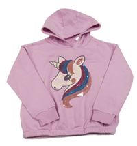 Růžová mikina s jednorožcem s flitry a kapucí C&A