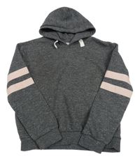 Tmavošedá melírovaná mikina s pruhy na rukávech a kapucí Primark