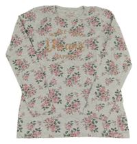 Šedé melírované květované triko s nápisem Primark