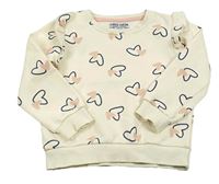 Krémová mikina se srdíčky a volánky Pocopiano