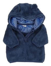 Tmavomodrá chlupatá propínací mikina s kapucí s oušky Next