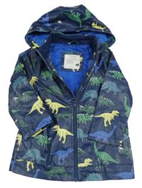 Tmavomodrá nepromokavá jarní bunda s dinosaury a kapucí Primark