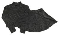 2set - Černé třpytivé úpletové crop triko se stojáčkem + sukně George