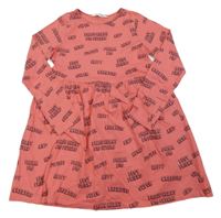 Růžové bavlněné šaty s nápisy H&M
