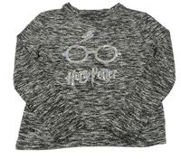 Černo-šedý melírovaný lehký svetr s flitry - Harry Potter 