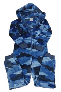 Tmavomodrá army chlupatá kombinéza s kapucí F&F