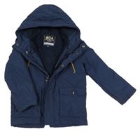 Tmavomodrá šusťáková zateplená bunda s kapucí 