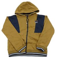 Hnědo-tmavomodrá propínací mikina s kapucí 