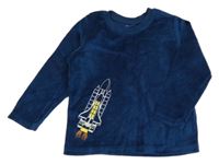 Petrolejové sametové pyžamové triko s raketou Lupilu