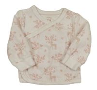 Smetanovo-růžová vzorovaná sametová zavinovací mikina s koloušky C&A